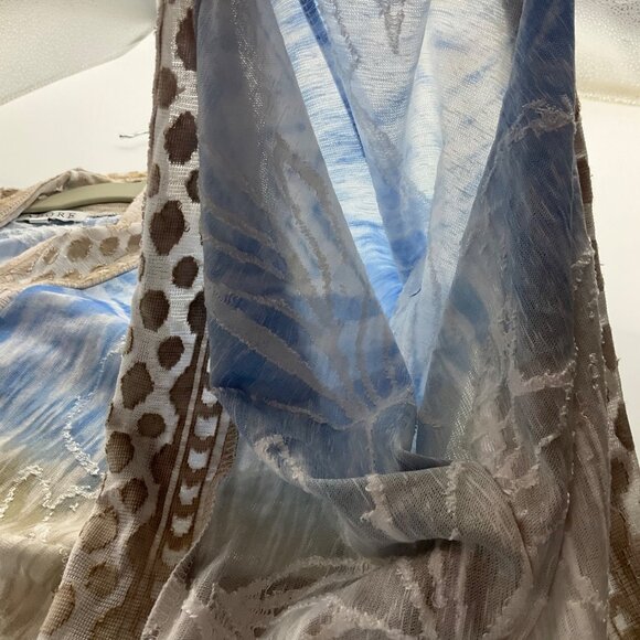 Adore Large Kimono Poncho Shawl Blue Beige Coastal Burn Out Velvet Boho - Picture 9 of 12